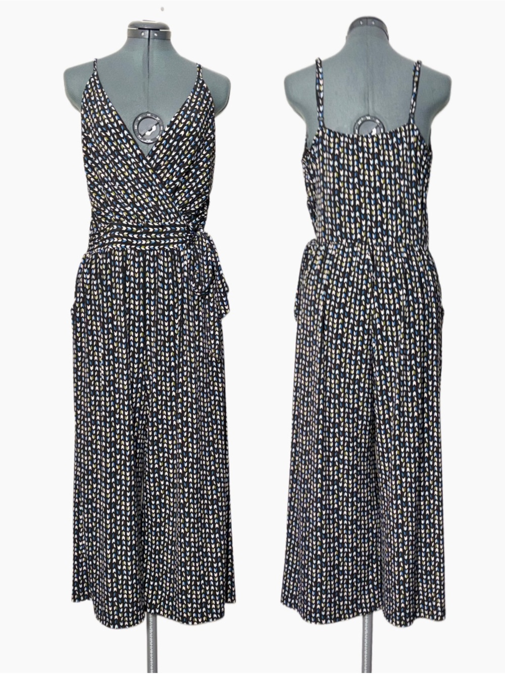 Kaieigh Surplice Wrap-Style Jumpsuit chevron arrow print black,multi women's LG